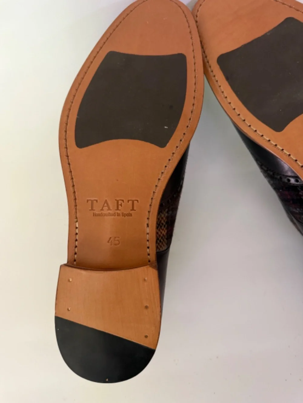 TAFT The Wallace Wingtip Oxford Black Leather Brown Tartan Plaid EU 45